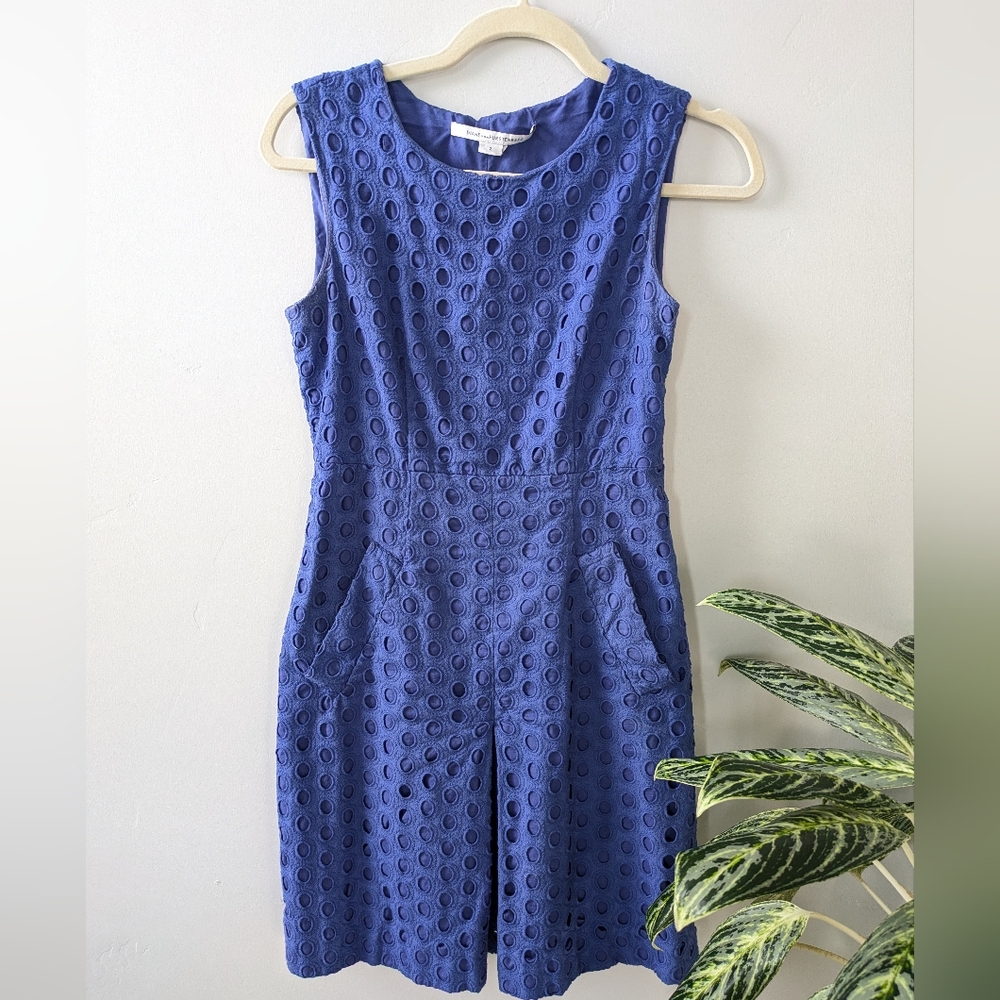 Diane Von Furstenberg Embroidered Eyelet Sleeveless Blue Dress